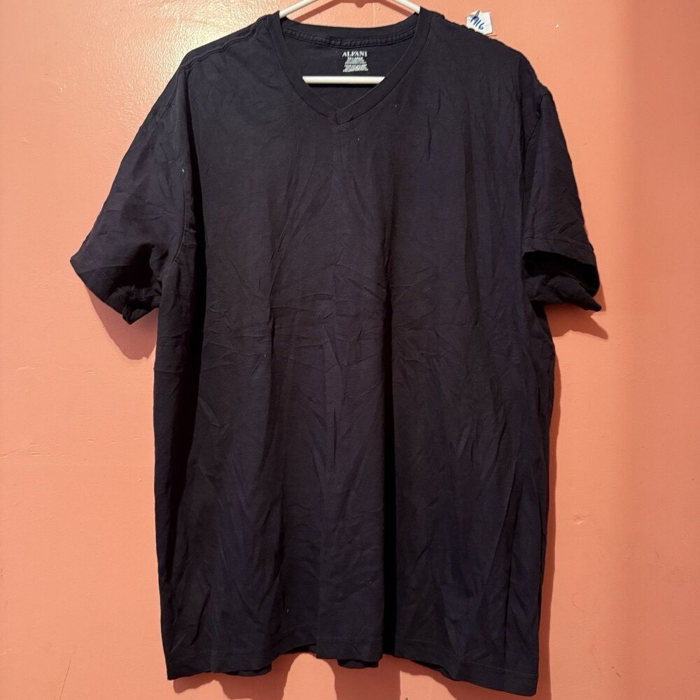 Alfani Mens TShirt XXL Double Extra Large Black Tee Shirt V Neck Cotton